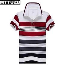 MTTUZB men fashion short sleeve turn-down collar shirt men’s summer casual slim strip polo shirt male tops man business tees