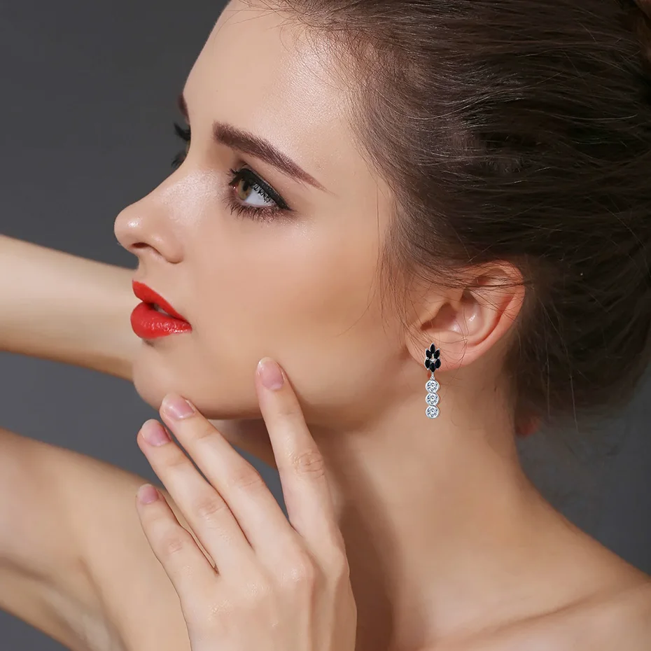 Милые букле D'Oreille Femme, цветочные 925 пробы, серебряные, черные, шпинель, серьги для помолвки, для женщин, хорошее ювелирное изделие, Bijoux I069