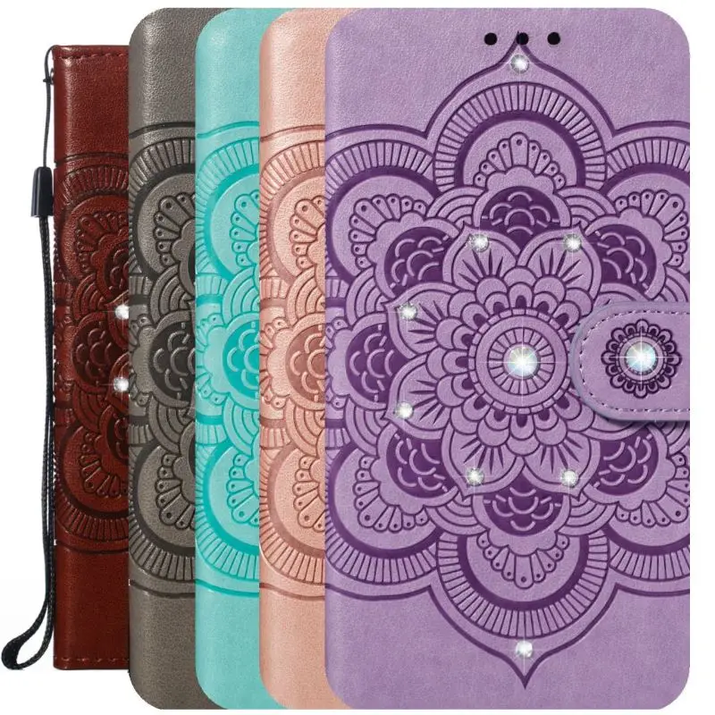 

Luxury Leather Cover Datura Case For Bag Motorola Moto P30 Note One Power Z4 Play E5 Play Go G7 Plus Bling Diamond Mandala DP13H