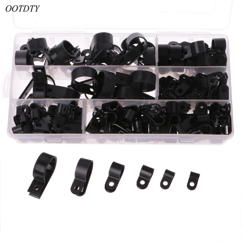 OOTDTY 200PCS Black Nylon PType Cable Clamp Fastener Plastic Wire Clips
