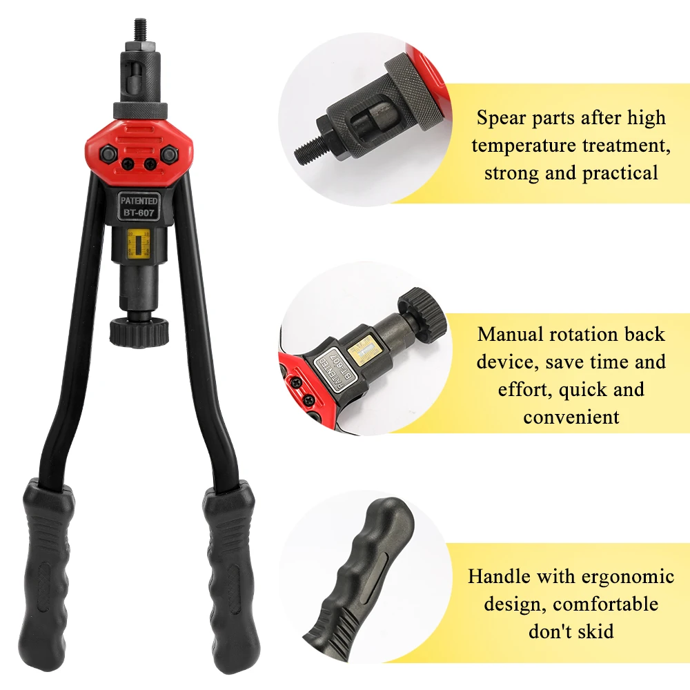 

16in Labor-saving Hand Riveter BT-607 Manual Rivet Machine 400mm Riveting Tools with Nut Dies M-3 M-4 M-5 M-6 M-8 M-10 M-12
