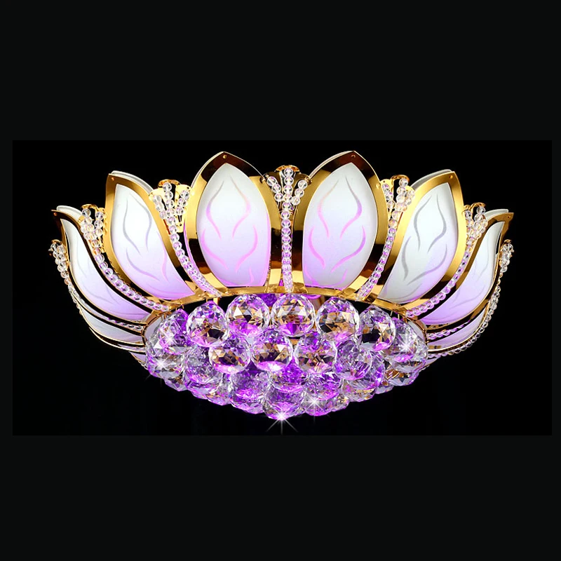 Lotus crystal Flower Modern Ceiling Light Glass Living Room Bedroom Dinning Room Decor LED Lamp Colorful Warm White Fixture