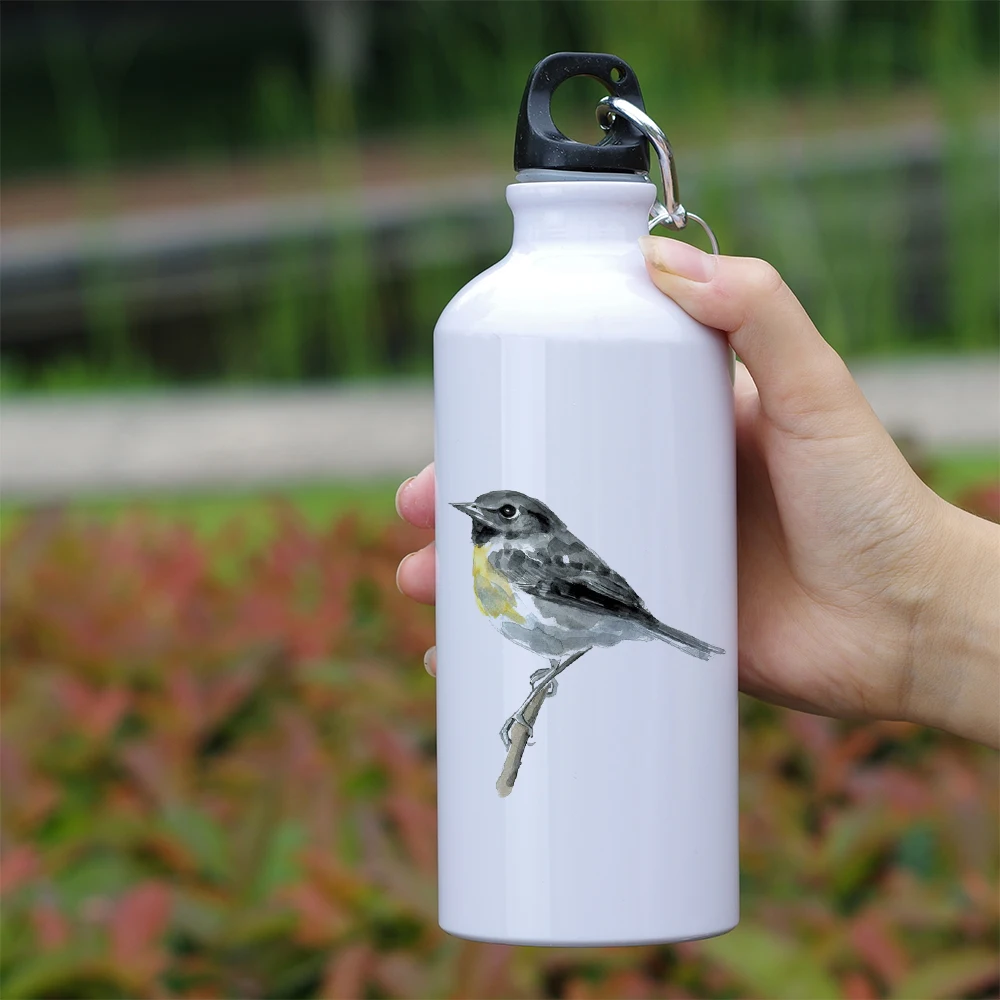 

Cool Design Birds Themed Water Bottle 600ml Aluminum Bottle with Carabiner for Outdoor Sport Watercolor Bird Bottle