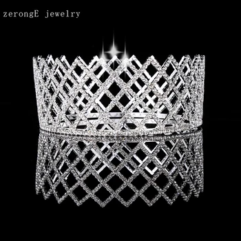 

zerongE jewelry Free Shipping Wholesale Pageant Prom Accessories Full Circle Tiara silver rhinestone Queen crown for event party