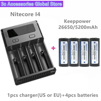

Keeppower 4pcs 26650 5200mAh P2652C protected li-ion rechargeable battery with Nitecore New I4 Digi charger LCD Intelligent