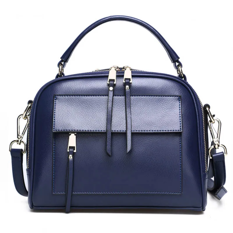Женская сумка через плечо из натуральной кожи с карманами, дизайнерские сумки высокого качества на молнии, сумки-мессенджеры, женская сумка, бренд - Цвет: Dark Blue