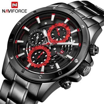 

NAVIFORCE Brand New 24Hour Men Watch Male Steel Quartz Mens Luxury Brands 30M Waterproof Sport Clock Black Red Relogio Masculino