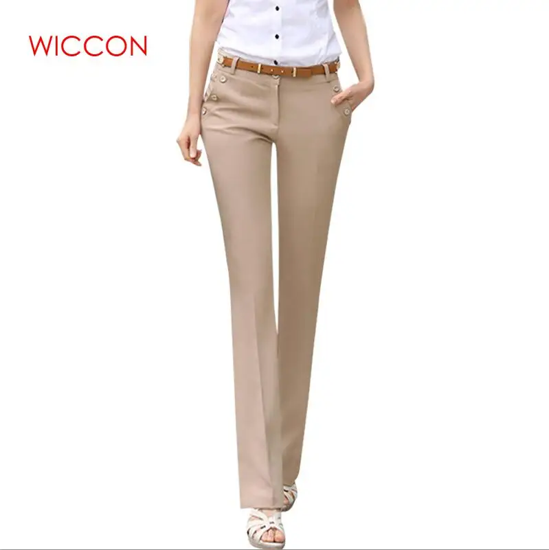 WICCON брюки женские брюки Весна Лето Повседневные OL формальные прямые брюки женские офисные брюки одноцветные длинные брюки - Цвет: Khaki