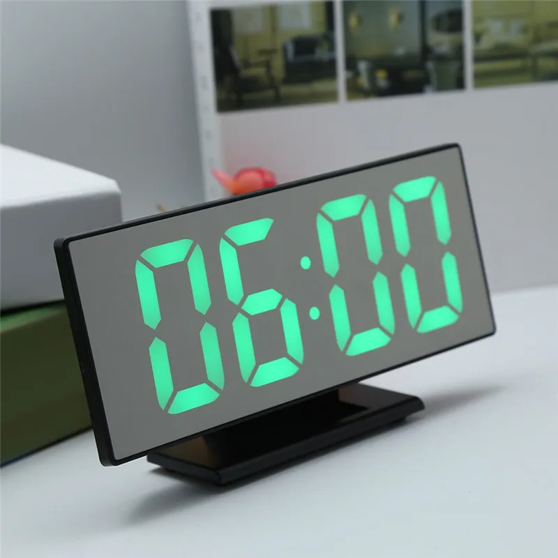 Digital Mirror Surface Alarm Clock LED Display Table Desk Clock