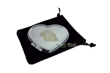 

ENGRAVED HEART COMPACT MIRRORS WITH BLACK VELVET POUCHES WEDDING XMAS GIFTS #18038