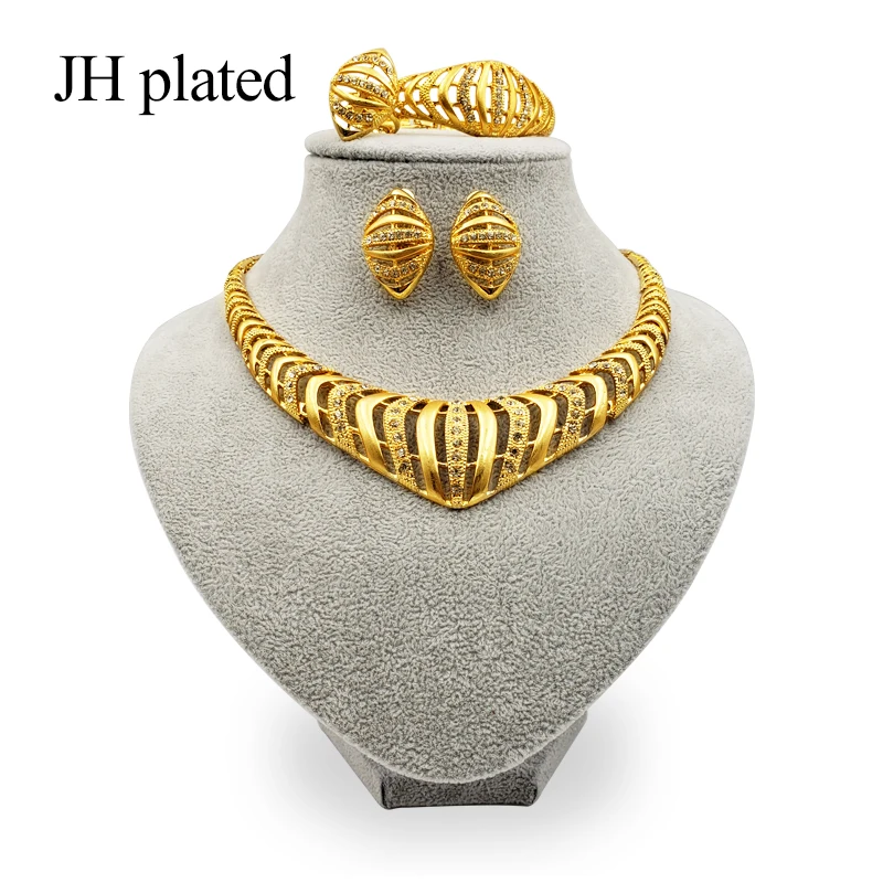 

JHplated 2019 New Nigeria Dubai Fashion jewelry sets African color wedding gifts party for women Ornament Necklace earrings ring