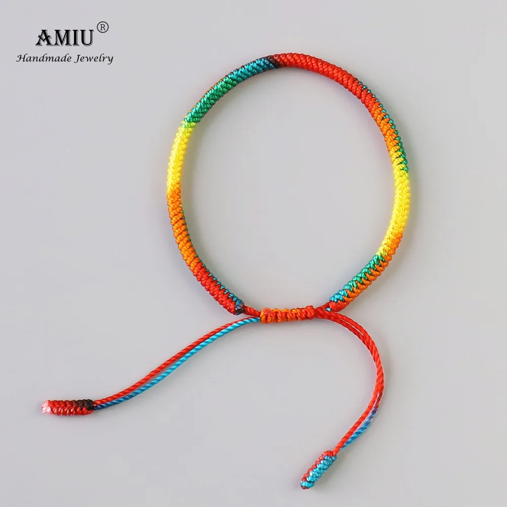 AMIU Tibetan Buddhist Lucky Charm Tibetan Bracelets & Bangles For Women Men Handmade Knots Gradient Color Rope Gift Bracelet