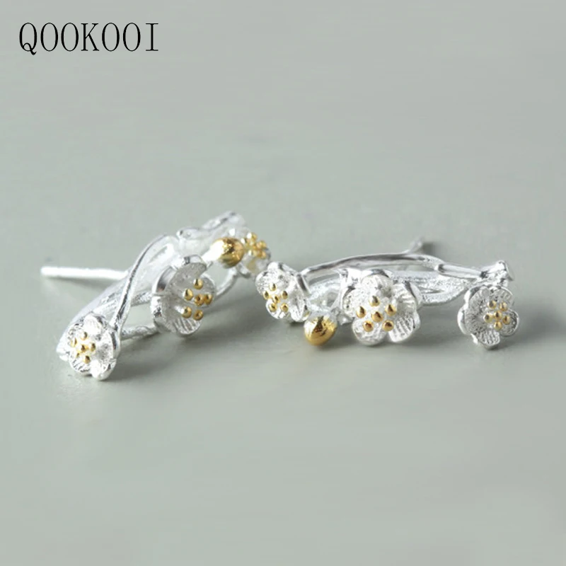 QOOKOO I Frosted Cherry Floral Stud Earrings Sweet 925 Sterling Silver Female Flower Original Prevent Allergy | Украшения и
