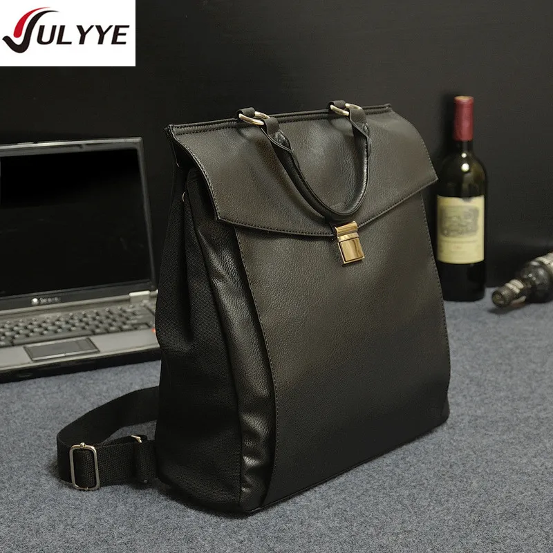

YULYYE New High Quality Canvas Vintage PU Leather Bag Men Business Backpacks Fashion Multifunction College Style School Backpack