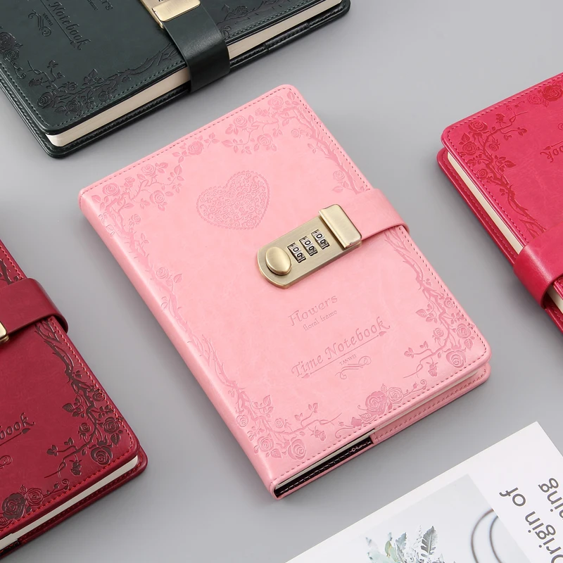 

A5 password lock notebook 4 colors retro gold lock girl thickening personal diary book with lock office password book custom