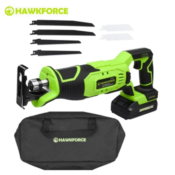 

20V Cordless Reciprocating Saw Adjustable Speed Electric Saw Portable Wood Metal Cutter with Battery& 6pcs Blades Power Tools