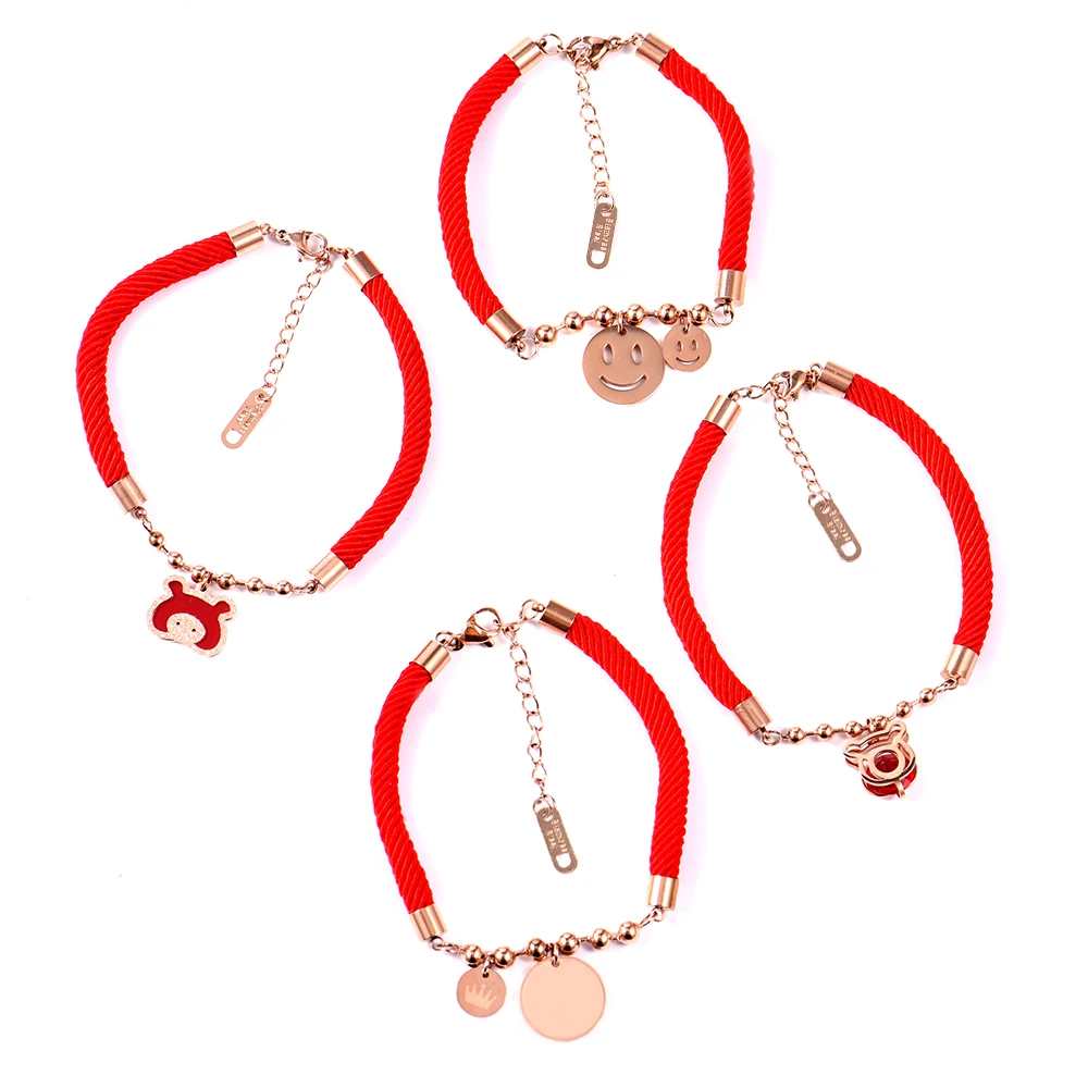 2018 Women Red Rope Bracelet Cute Girl Lucky Trendy Lover With Black Stone Hollow Bangles Dropshipped Worldside Jewelry | Украшения и