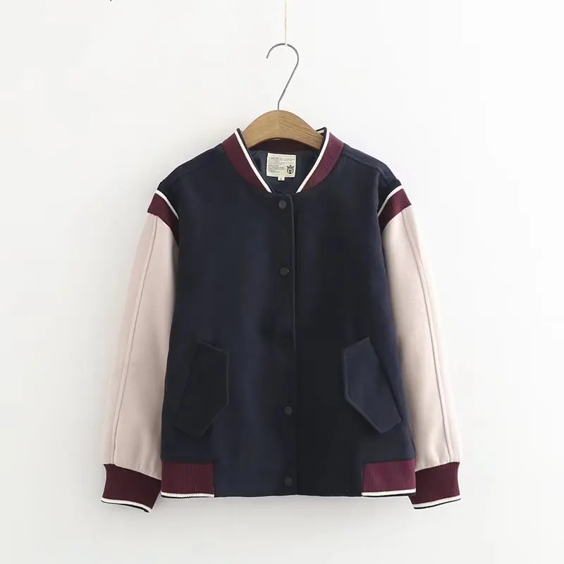Femmes Laine Baseball De Col Kaki Le Bleu Nouveau Veste Mori Stand Hiver Frappé marine Épaississement Bomber Vêtements Automne qv8pwtzxv