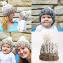 2Pcs/Set Mom and Me Matching Knitted Hats Warm Winter Kids Winter Knitted Hat cap Mommy and Baby Children Headwear Caps