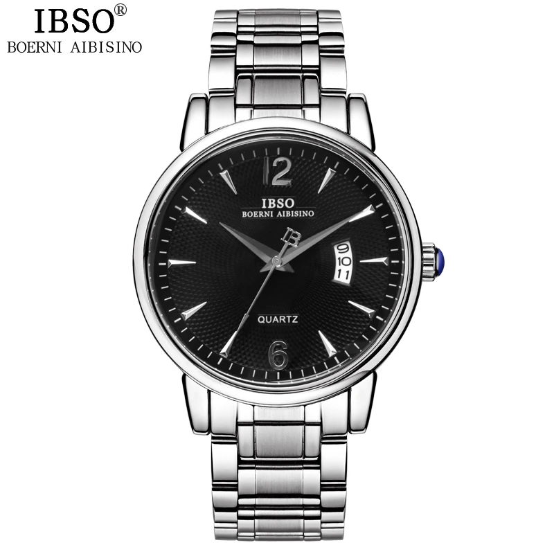 IBSO мужские часы Топ бренд класса люкс бизнес часы из нержавеющей стали для мужчин Полный календарь Мода Relogio Masculino - Цвет: Черный