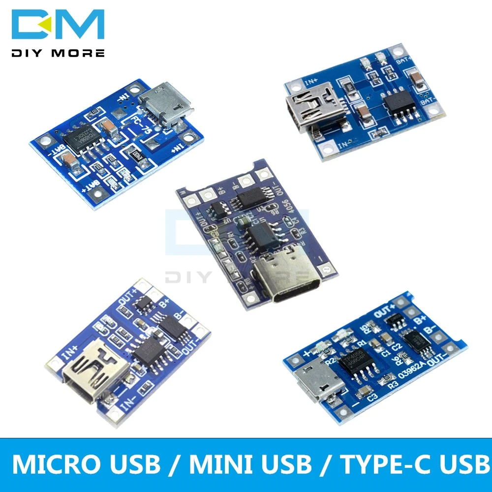 

10PC Type-c/Micro/Mini USB 5V 1A Li-ion 18650 TC4056A Lithium Battery Charging Board Charger Module Protection Dual function