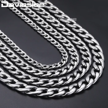 

Davieslee Mens Necklace Silver Color Stainless Steel Curb Cuban Link Chain Necklace For Men Fashion Dropshipping 11-15mm DKNM37