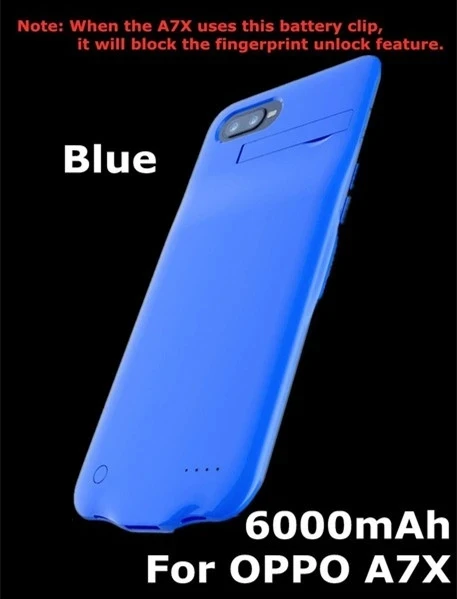 KQJYS 6000 мАч портативный внешний мобильный блок питания зарядная коробка для OPPO A7 A7X зарядное устройство корпус кронштейн задняя крышка - Цвет: Blue for A7X
