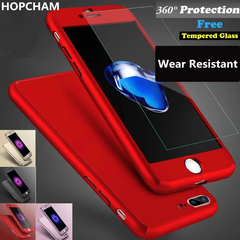 

HOPCHAM Hybrid Shockproof Hard Slim Case + Tempered Glass Cover For iPhone 8 7 Plus 6 Ultra Thin Slim PC Cove For iPhone X 5 SE