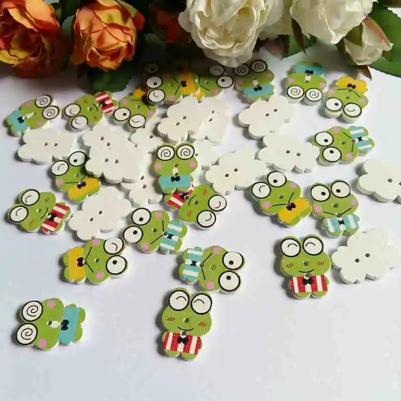 120pcs frog 2 Holes Wooden Buttons for Crafts Sewing Accessories Scrapbooking Decorative Scrapbooking Supplies