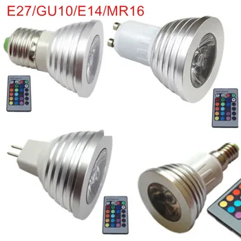 

Lowest price 3W LED E27 E14 GU10 RGB LED Bulb 16Color LED Spotlight with IR Remote Controller LED Lamp for Home Party Decoration
