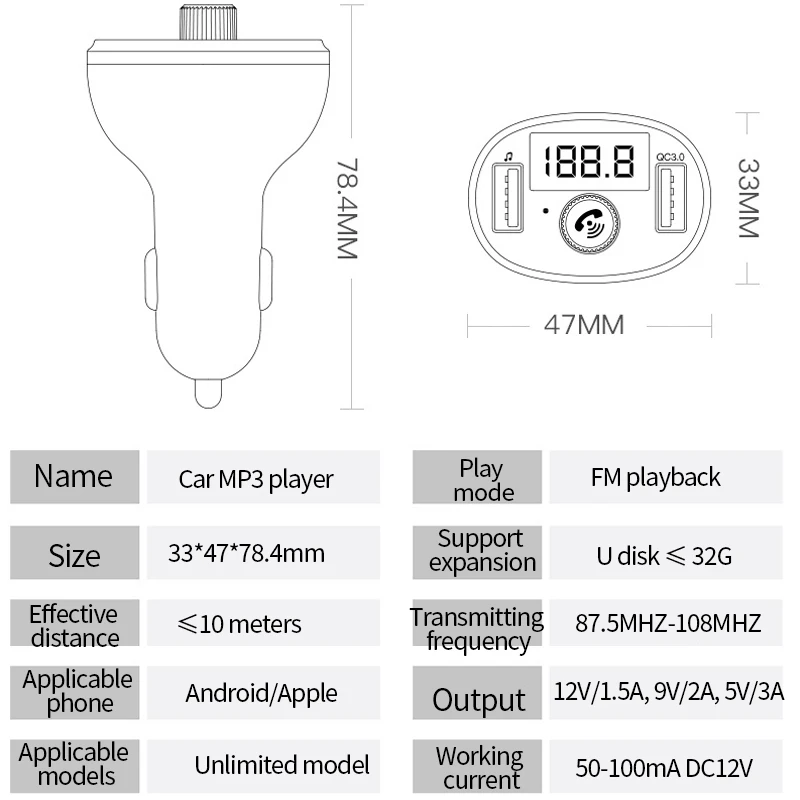 Автомобильный mp3 плеер прикуриватель гнездо для зарядки USB разветвитель светодиодный дисплей QC 3,0 быстрое зарядное устройство Handfree в авто товары аксессуары