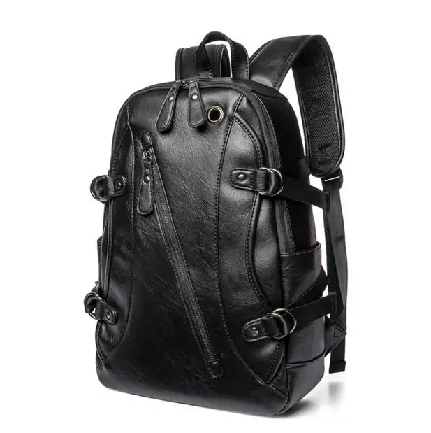 

2017 New Korean version fashion Business black PU Leisure man woman PU travel Unisex Zipper Backpacks High capacity schoolbags