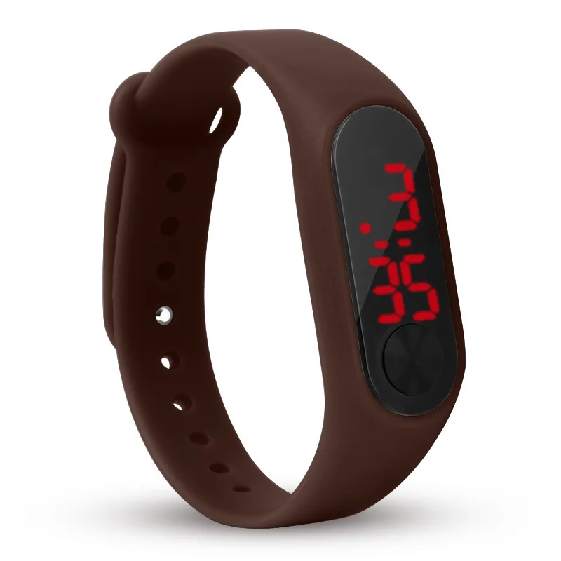 Модный уличный простой спортивный Красный светодиодный цифровой браслет часы для мужчин и женщин красочные силиконовые часы для детей наручные часы подарок - Цвет: brown