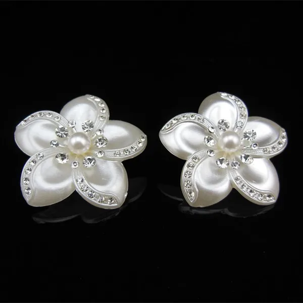 

6 Pcs Luxury Wedding Bridal Prom Pearl Crystal Rhinestone Big White Flower Hair Twists Spins Pins