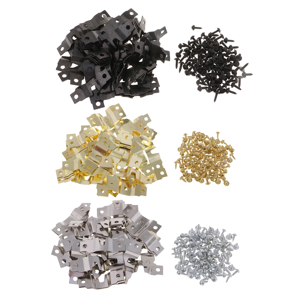 50Pcs Photo Frame Accessories Picture Frame Metal Hangers, Double Holes, with 100Pcs Nails, Assorted Colors