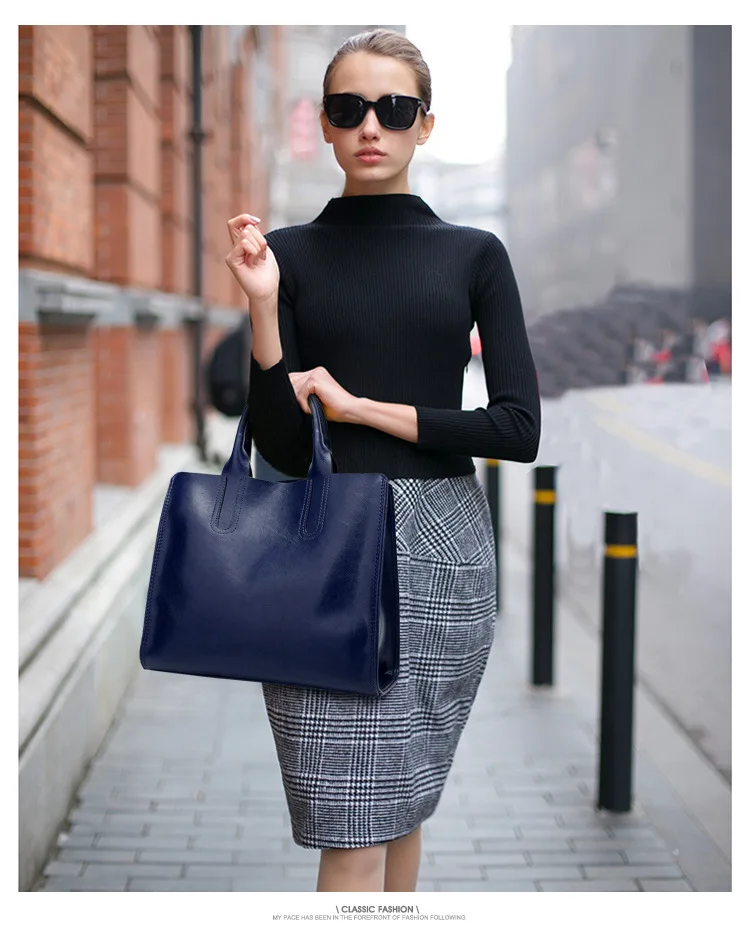 KLY 100% Genuine leather Women handbags 2018 New handbags Cross-border goods Simple handbag Ms. Briefcase Shoulder Messenger -