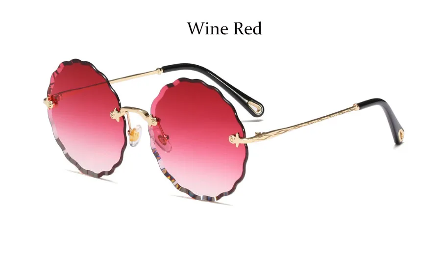 Градиентные прозрачные солнцезащитные очки, женские солнцезащитные очки, круглый ободок без оправы, femme, негабаритный, известный бренд, дизайнерские очки, цветок, UV400 - Цвет линз: Red