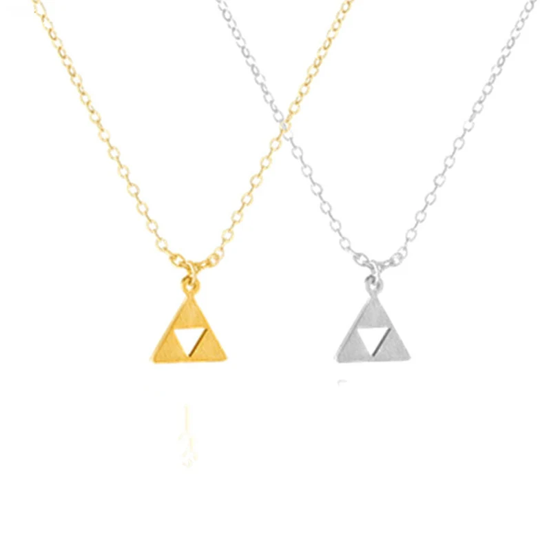 

2015 Gold/Silver Vintage Geometric Jewelry Stainless Steel Triangle Triforce Charm Necklace for Women