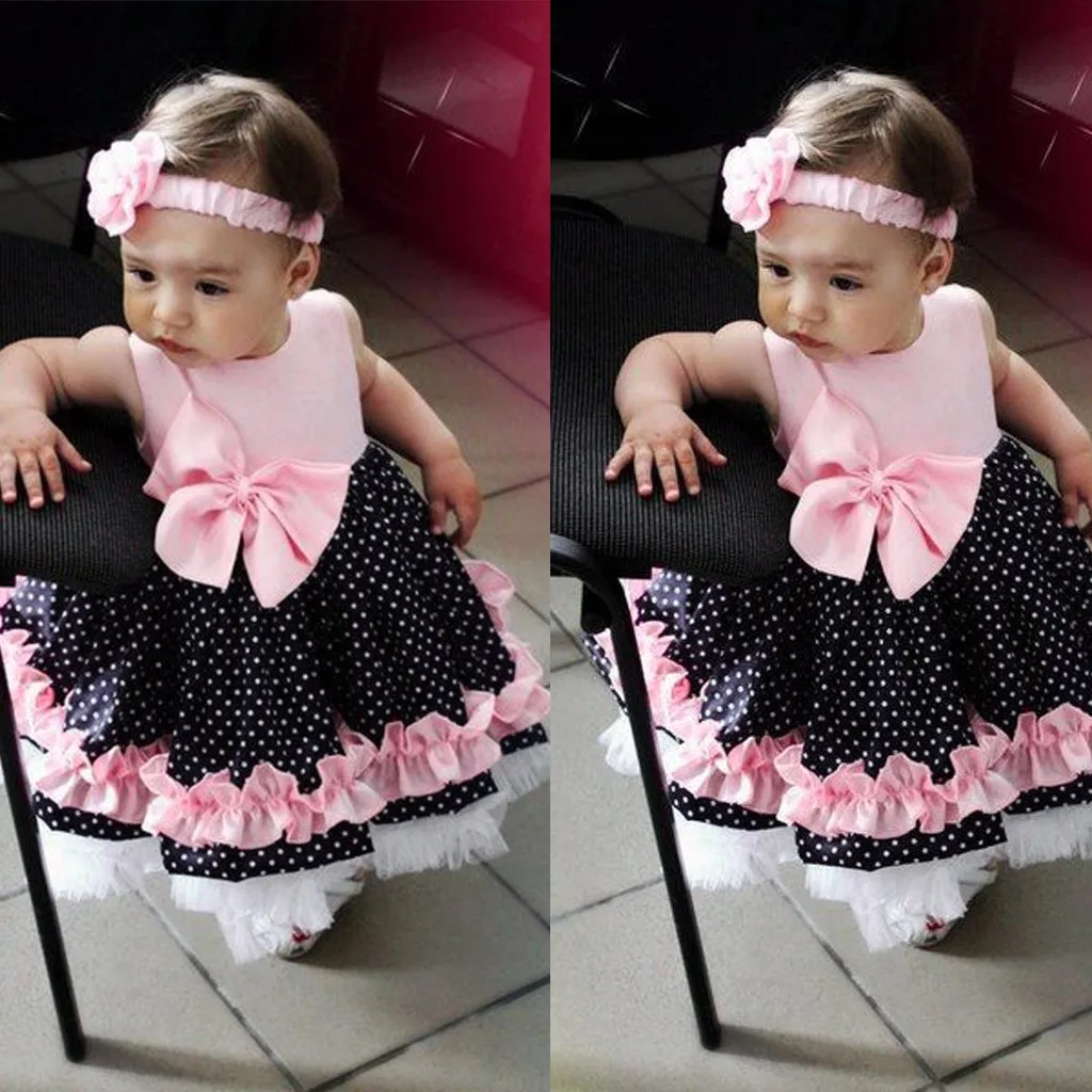 

Children Kids Baby Girl dress Sleeveless Bow-knot newborn dresses for baby girls clothes Wave Print Princess Vest Dress Costume