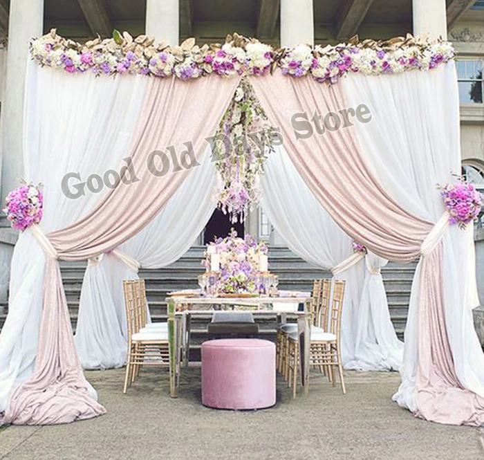 

10'x10'x10' White with light champagne wedding kiosk with stainless steel Pipe Stand square canopy drapes Wedding Props
