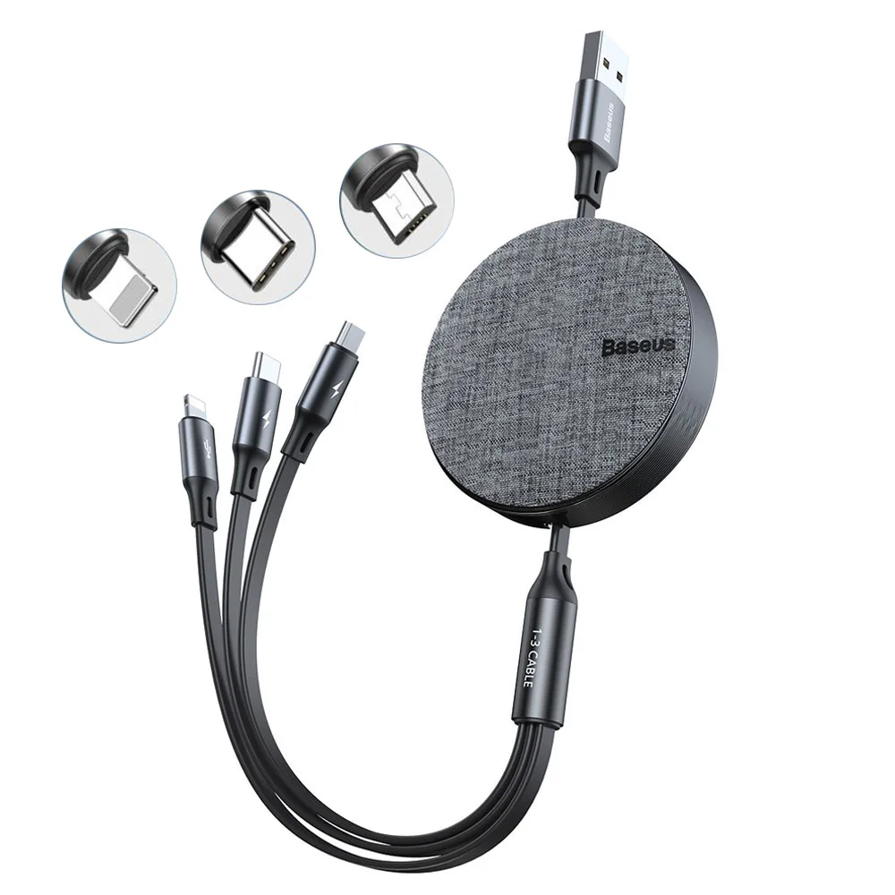 

Baseus Charger Cable Micro USB Fast Charging 3 in 1 Retractable USB Cable For iPhone Xs Max Xr X 3in1 Type C Cable For Samsung