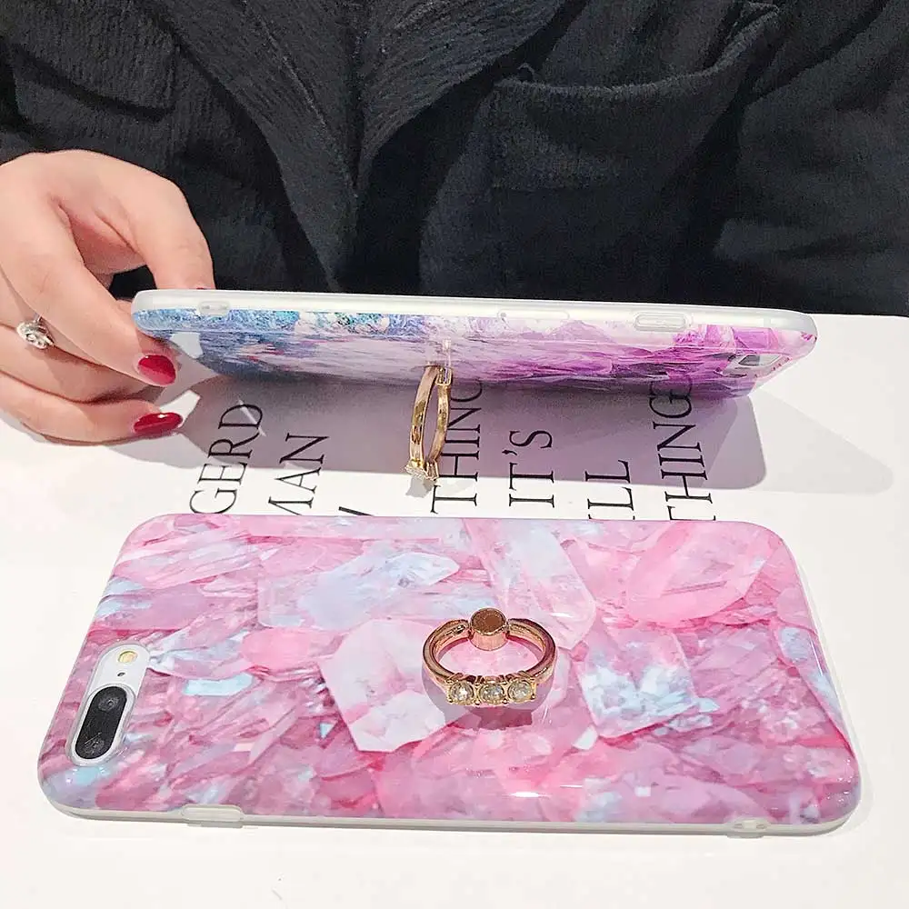Чехол для телефона с кольцом-держателем iphone XS 8 7 6 6s plus красочный модный мраморный