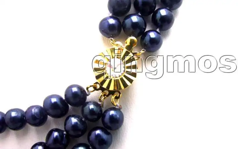 SALE Big 7-8mm Black HIGH QUALITY AA natural freshwater Pearl 3 Strands 18-19-20