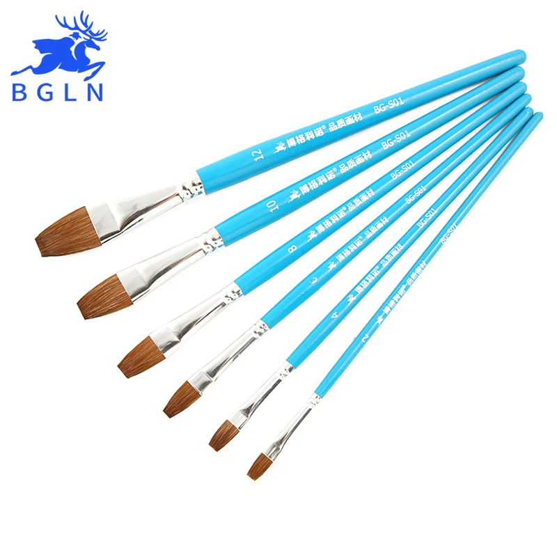 

Bgln 6Pcs Weasel Hair Flat Watercolor Paint Brush Set Hand-Painted Watercolor Oil Painting Brushes School Art Supplies BG-S01