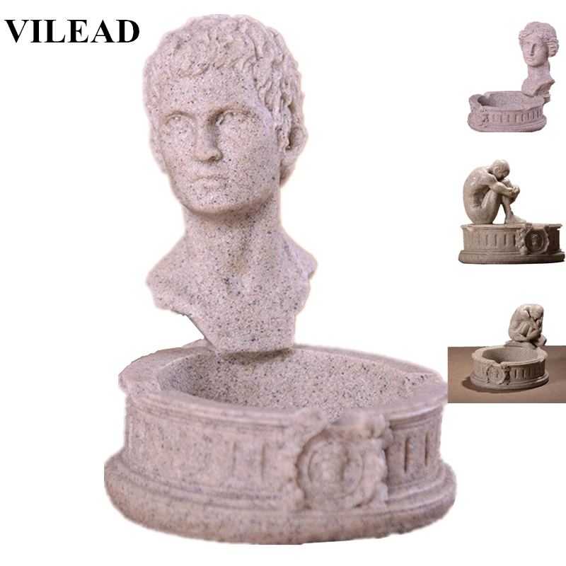 

VILEAD 3.9" Sandstone David Meditator Venus Ashtray Statue Model Miniatures Creative Figurines Vintage Home Decor Store Gifts