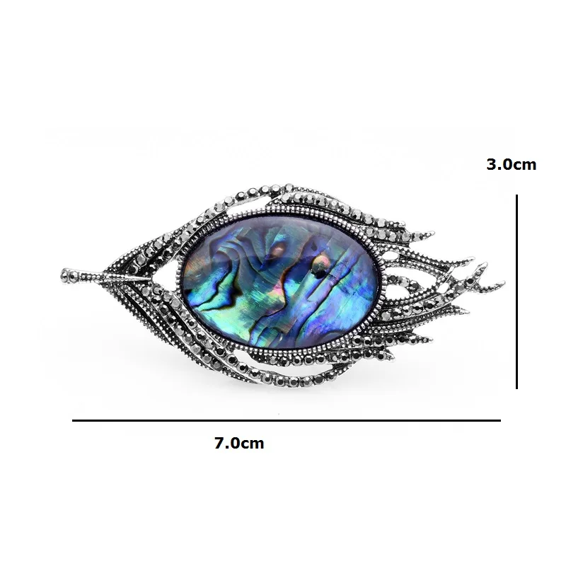 Женская брошь с украшением из ракушки Wuli&baby, металлическая брошь в форме пера, с большой вставкой из натурального Абалона, винтажная брошь-значок, ювелирный аксессуар