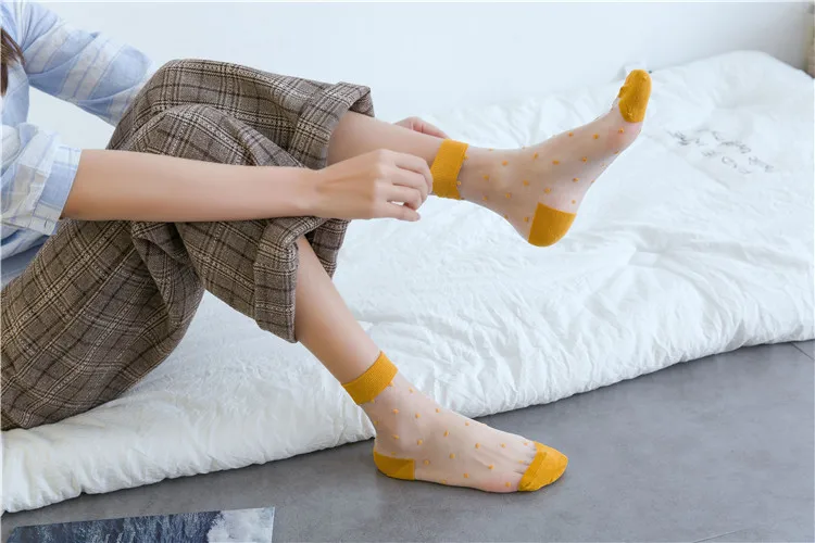 Женские Дышащие прозрачные сетчатые носки в горошек в стиле Харадзюку. Сексуальные женские сетчатые носки в горошек, женские Чулочные изделия