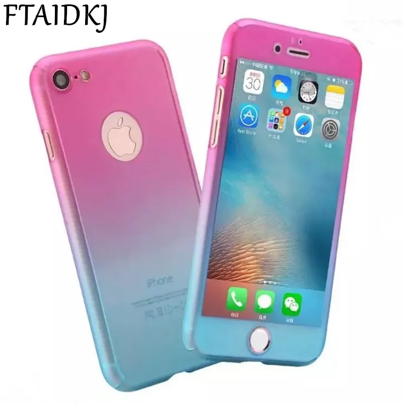 

FTAIDKJ Gradient Colourful Hard Plastic Case For iPhone XS Max XR X 6 6S 7 8 Plus 5 5S SE 360 Degrees Full Protection Cover Capa