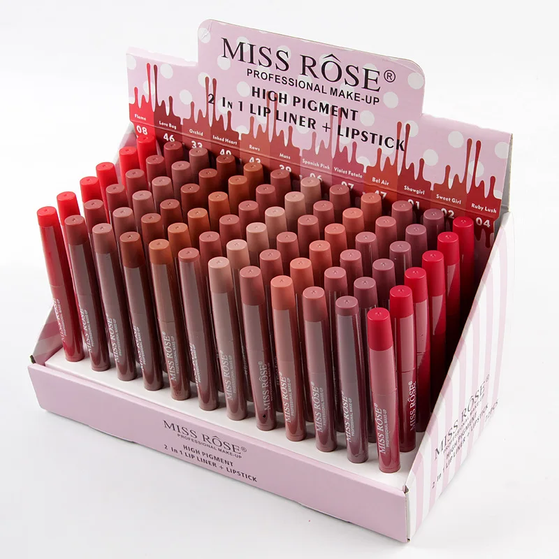 Набор для макияжа Miss Rose матовая губная помада 2 в 1 с высоким пигментом 8/36/72 шт.