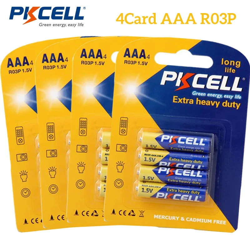 

New Durable 4Pack*4Pcs PKCELL 1.5V R03P UM4 AAA Battery Zinc Carbon aaa batteries